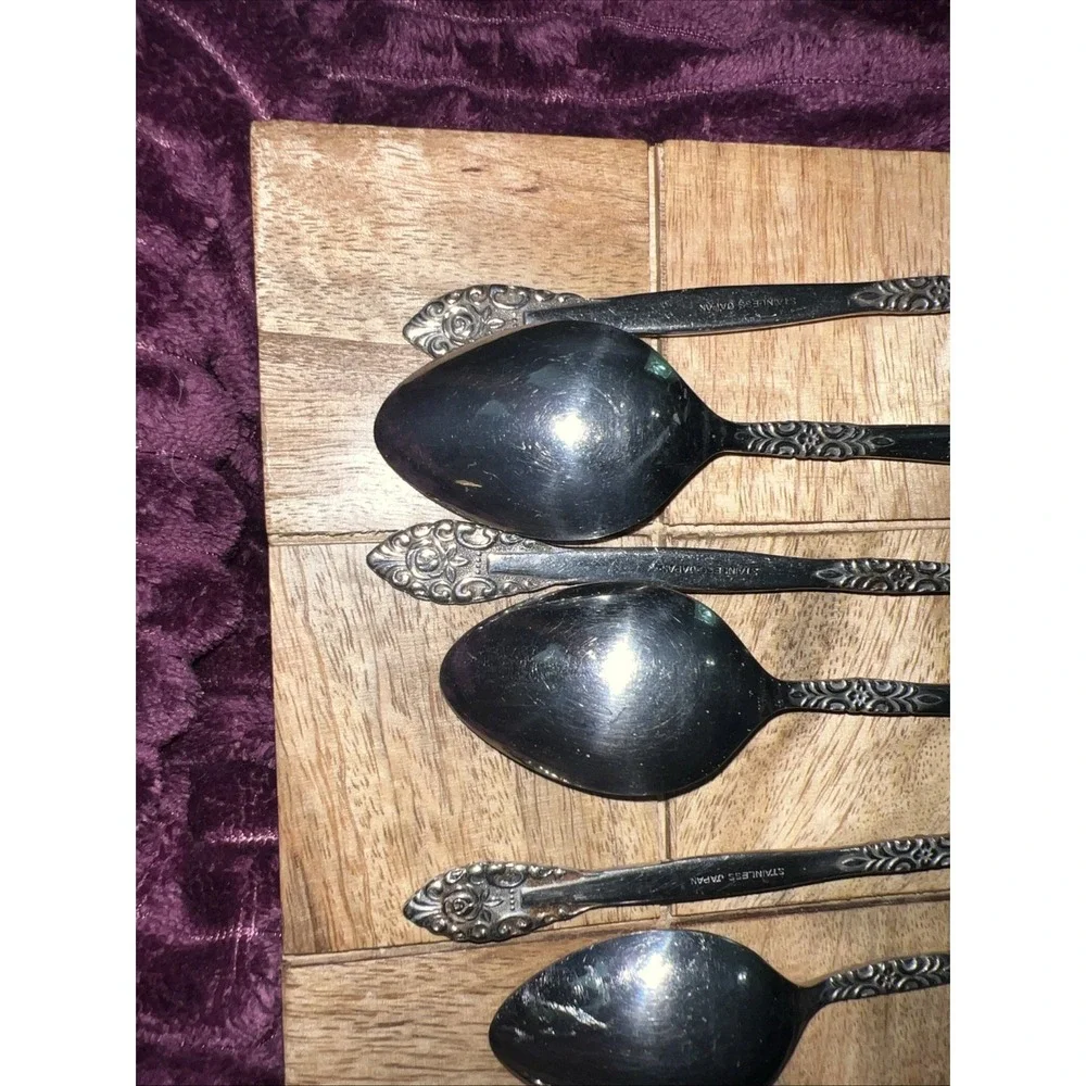 Lot Of 7 Unbranded Stainless Steel Japan Flatware Woven/Basketweave Soup Spoons